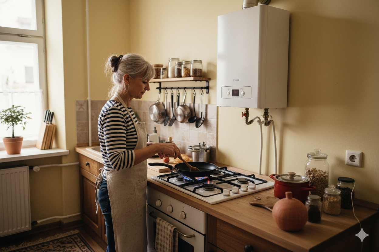 femme cuisine au gaz