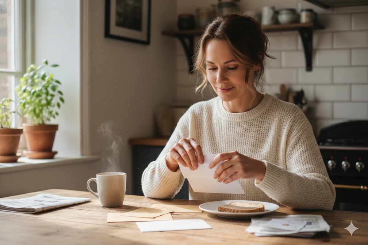 Femme ouvrant son courrier