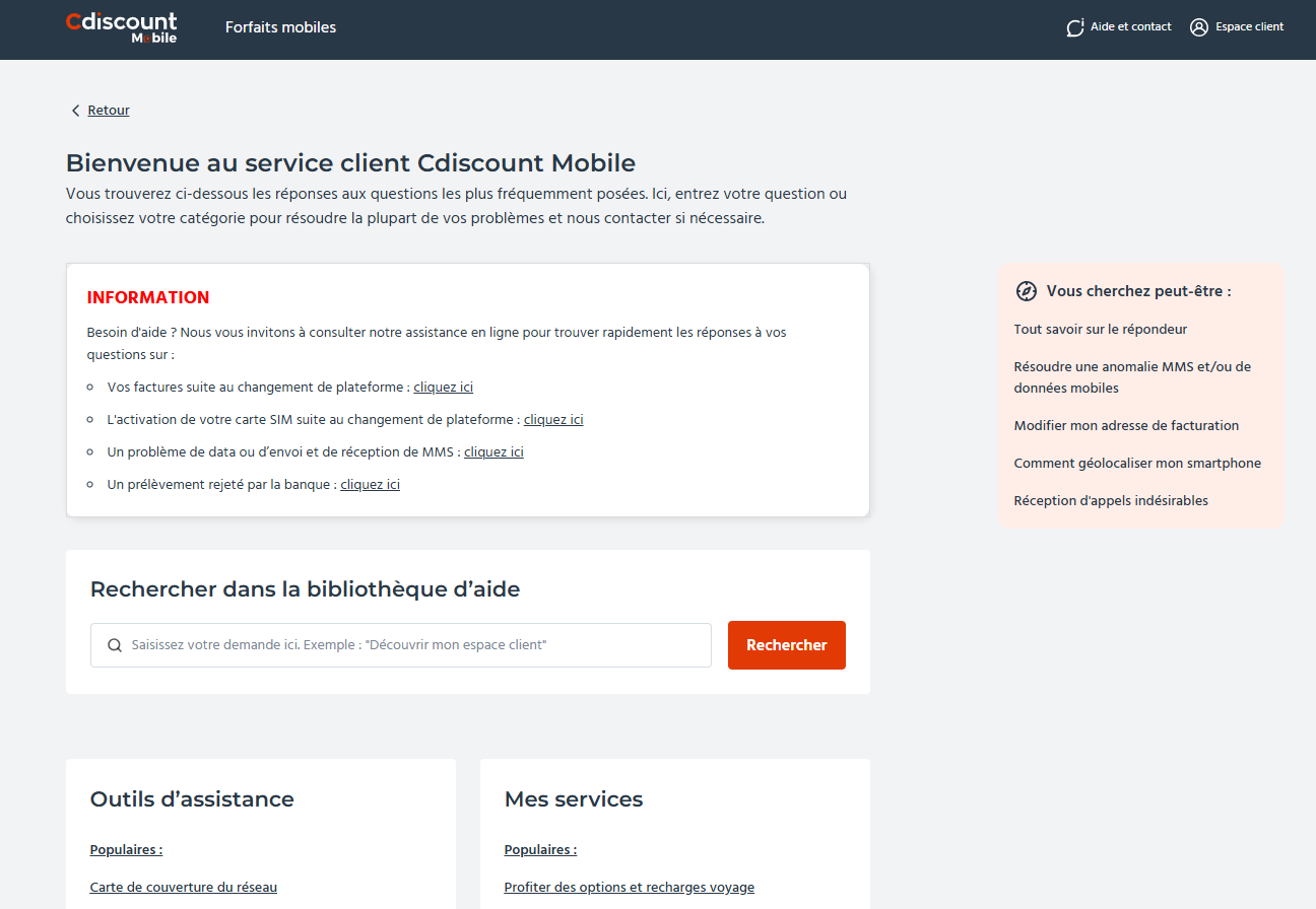 Assistance et FAQ en ligne Cdiscount Mobile