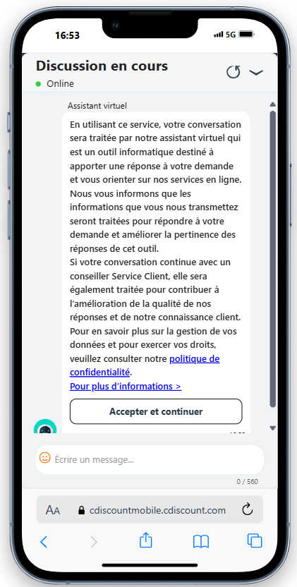 Chat en ligne Cdiscount Mobile