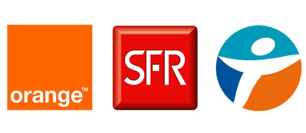 Logos des opérateurs Orange, SFR, Bouygues Telecom