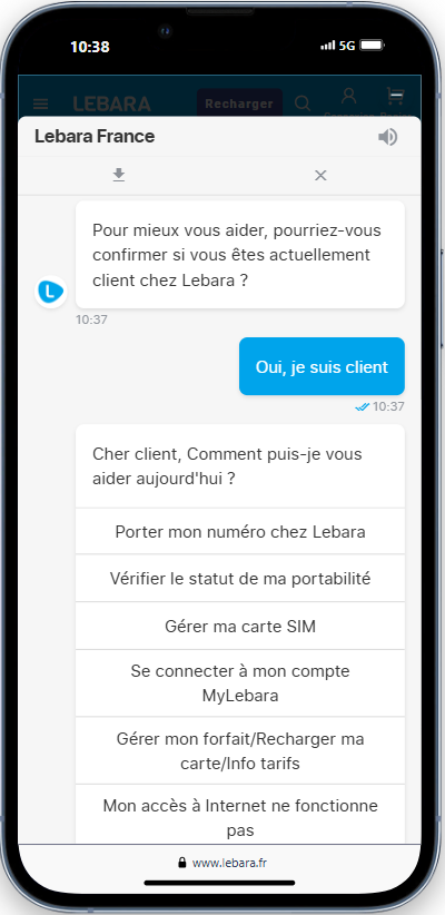 Service client Chat Lebara