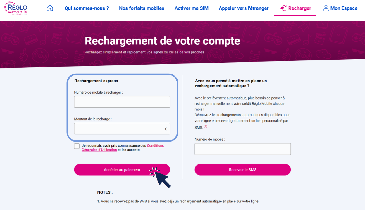 recharger réglo mobile en ligne