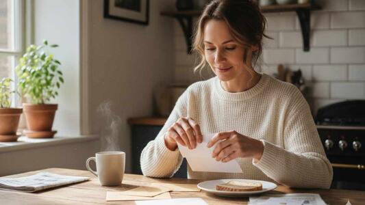 Femme ouvrant son courrier